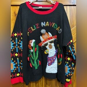 Ugly Christmas Sweater 3X Feliz Navidad with Llama